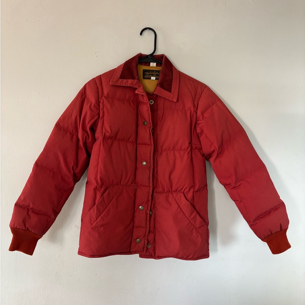 Vintage Eddie Bauer Puffer Coat with Corduroy Collar (Small, Red)